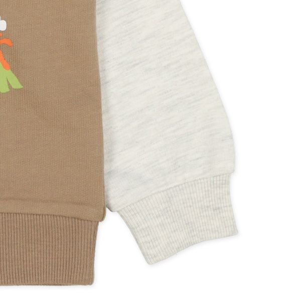 日本西松屋 - 裏毛圓領印花長袖上衣-恐龍小島-咖啡