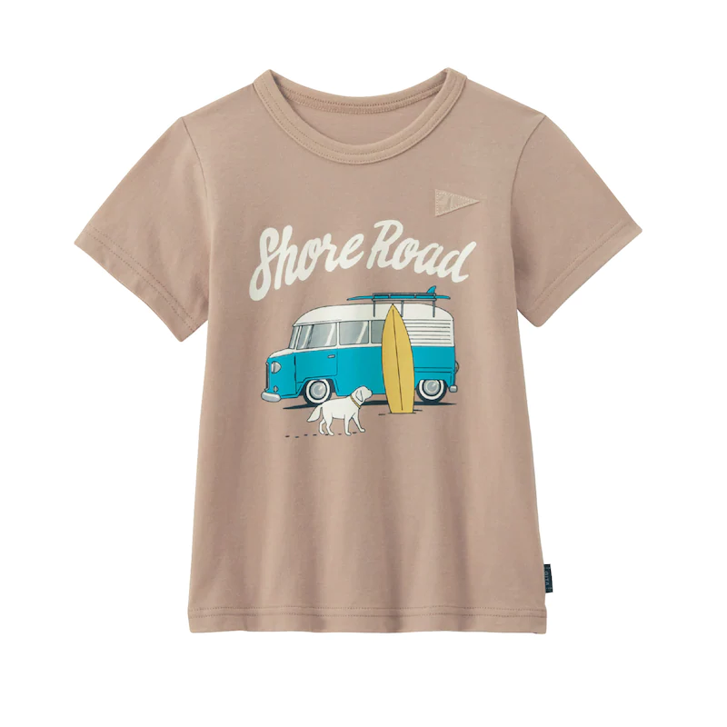 日本千趣會 - GITA 天竺棉印花短T-海岸旅行車與狗-杏