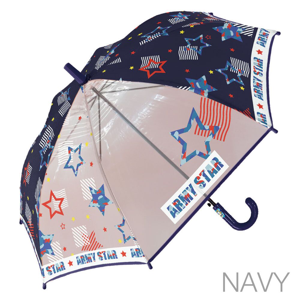 日本中谷 - 透明窗設計兒童雨傘/直傘-迷彩星星-亮黃 (50cm(身高115-125cm))