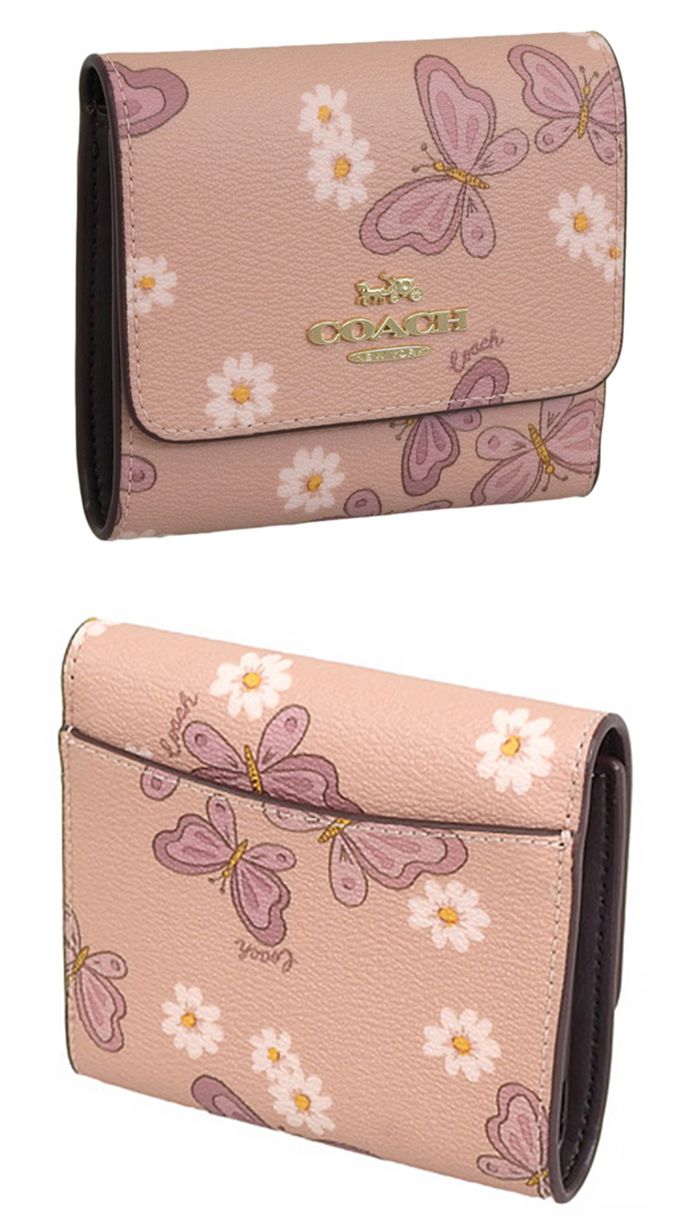 COACH - 蝴蝶印花皮革短夾 (粉色)