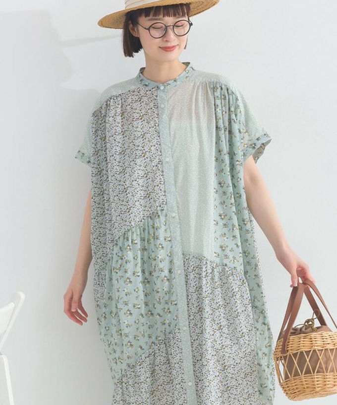 日本 Lupilien - 純棉巴里紗花朵拼布襯衫式洋裝-黃