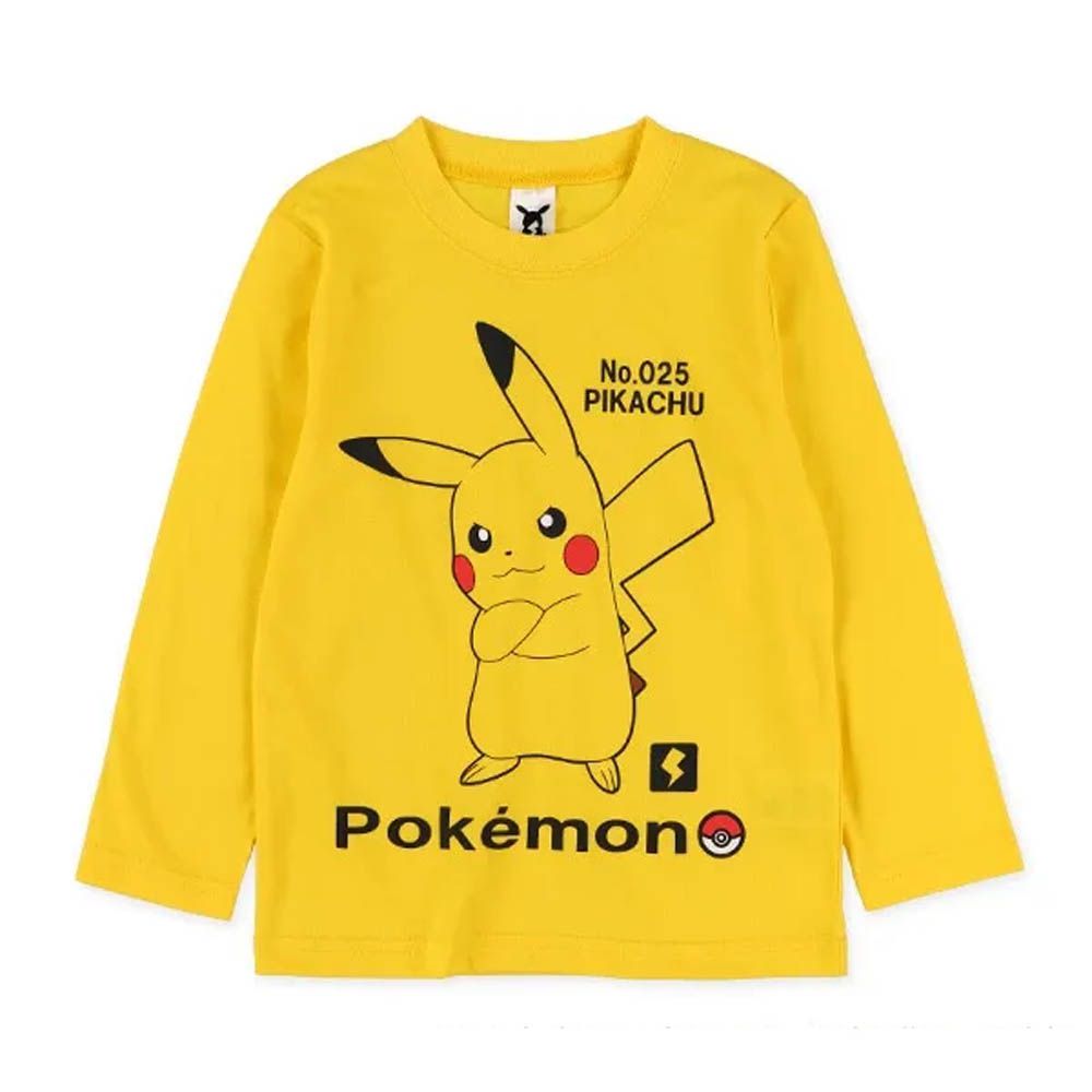 限量聯名 印花長袖上衣-卡通人物寶可夢-黃