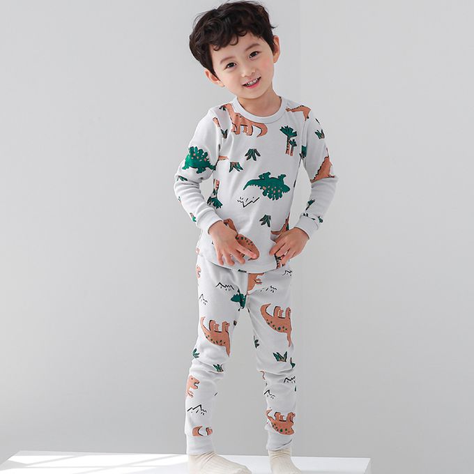 正韓 Cogibu - 極舒適無螢光劑 100% 有機棉幼兒/兒童睡衣/家居服套裝組-恐龍