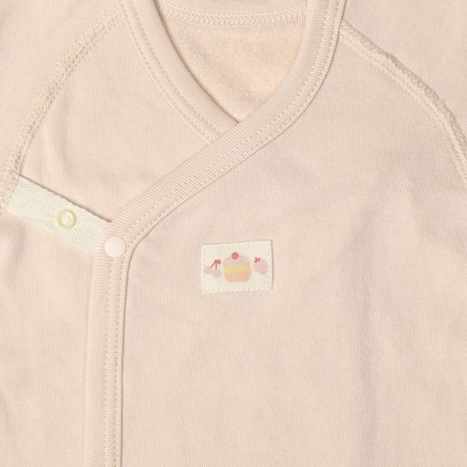 akachan honpo - 長袖新生兒內衣4件組-按扣款 毛圈布 草莓-粉紅色 (50~60cm)