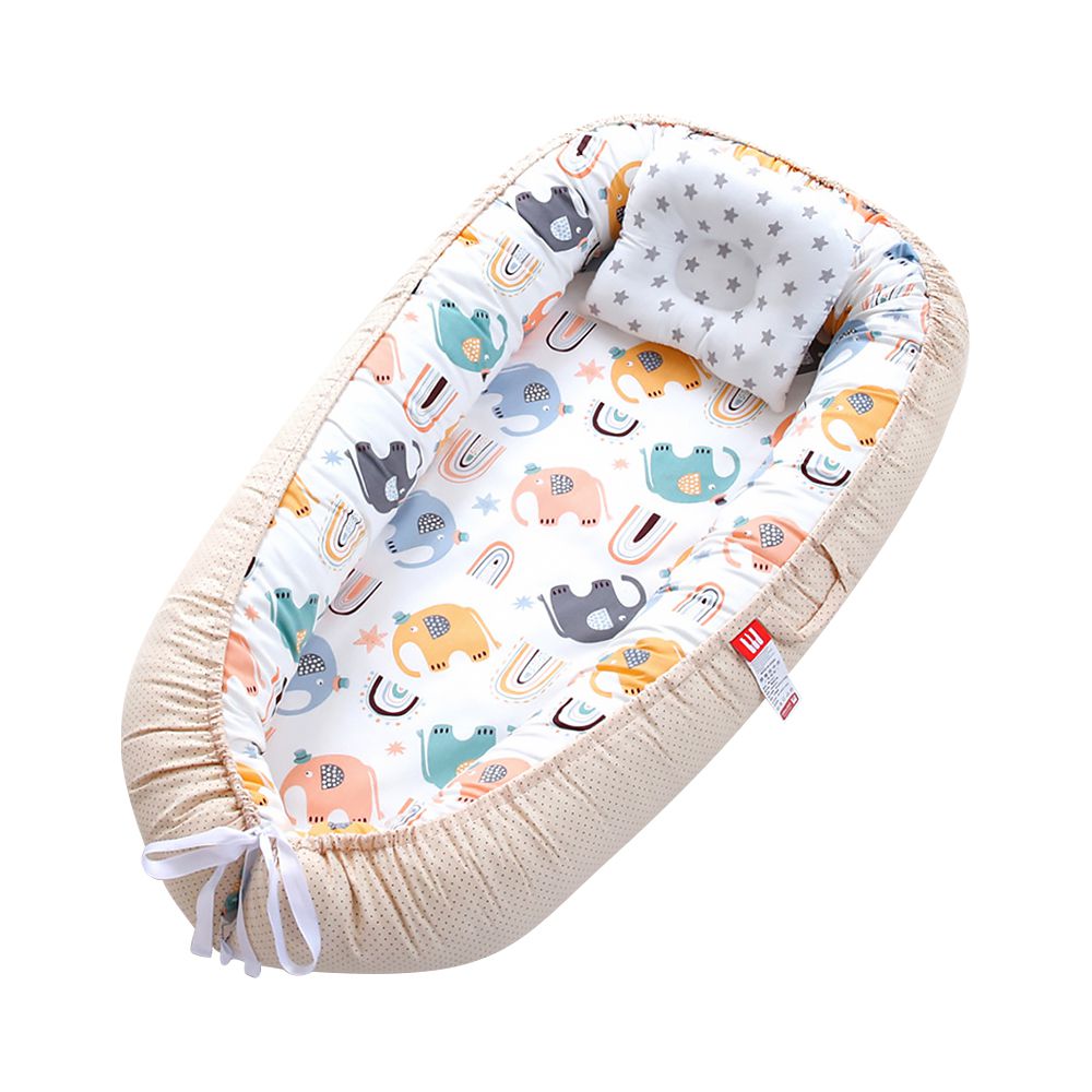 JoyNa - 嬰兒床中床 純棉新生兒睡窩 贈枕頭/防塵袋-彩色大象 (50*85*13cm)