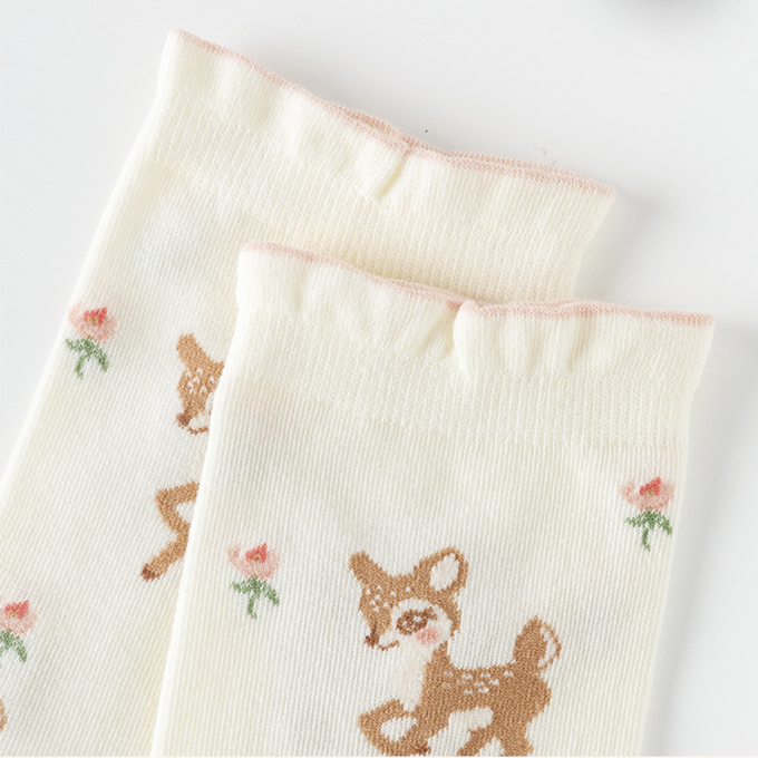 love, charlotte - 粉嫩色小鹿斑比中筒棉襪(均碼腳長22cm+) (FREE (腳長22cm+))-3 雙一組
