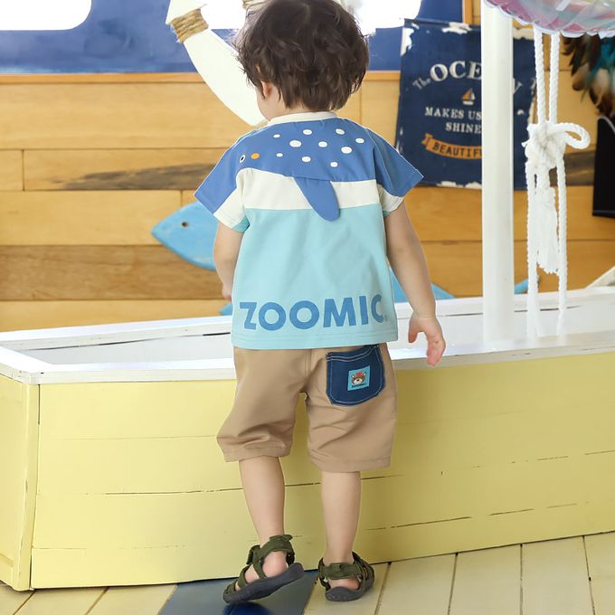 日本 ZOOLAND - 鯨魚悠遊清爽滑面材質短褲-丹寧口袋-摩卡