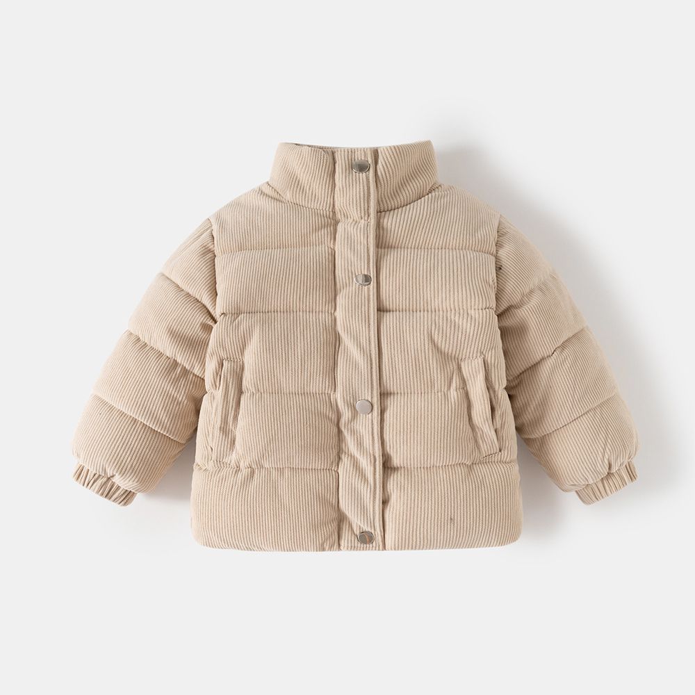 保暖燈芯絨鋪棉外套-卡其色