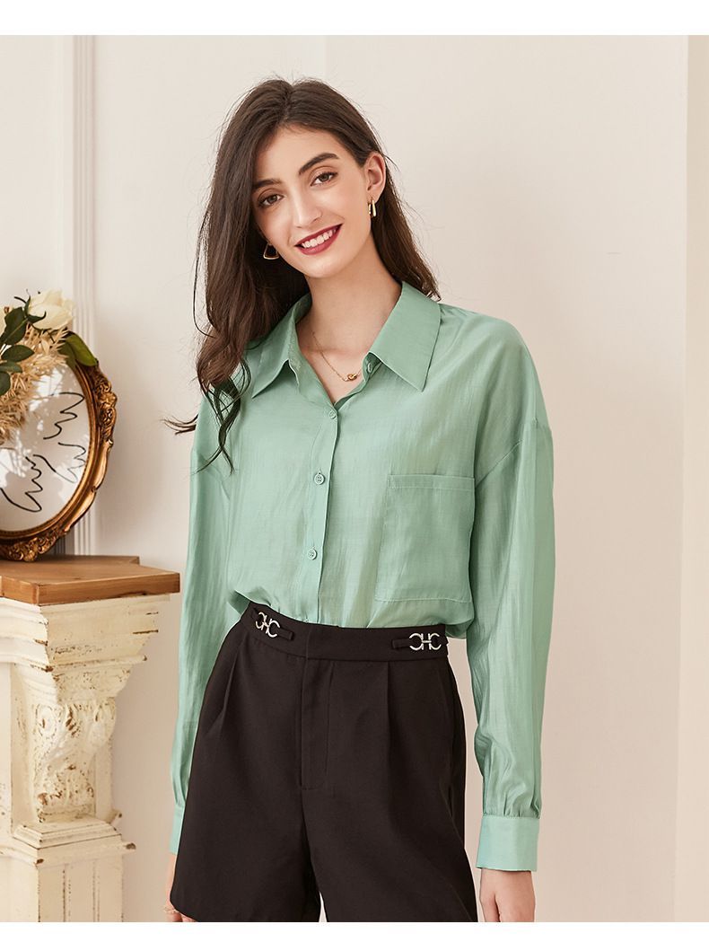 氣質透膚襯衫/罩衫-淺綠色 (M)