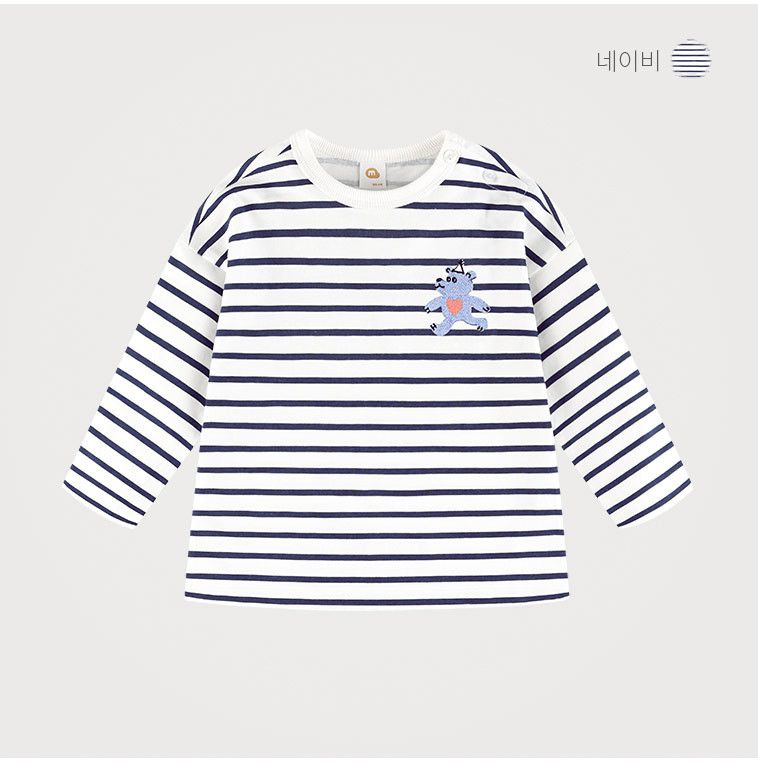 韓國 milk mile - 愛心小熊條紋T恤-藍