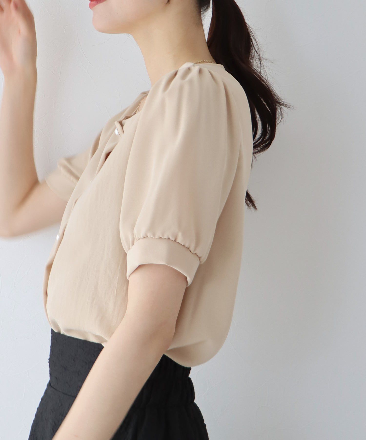 日本 BLUE EAST - 法式方領短袖珍珠釦襯衫-水藍