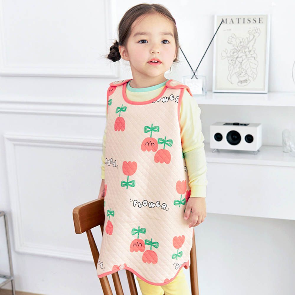 保暖三層絎縫棉防踢被-手繪鬱金香-粉膚