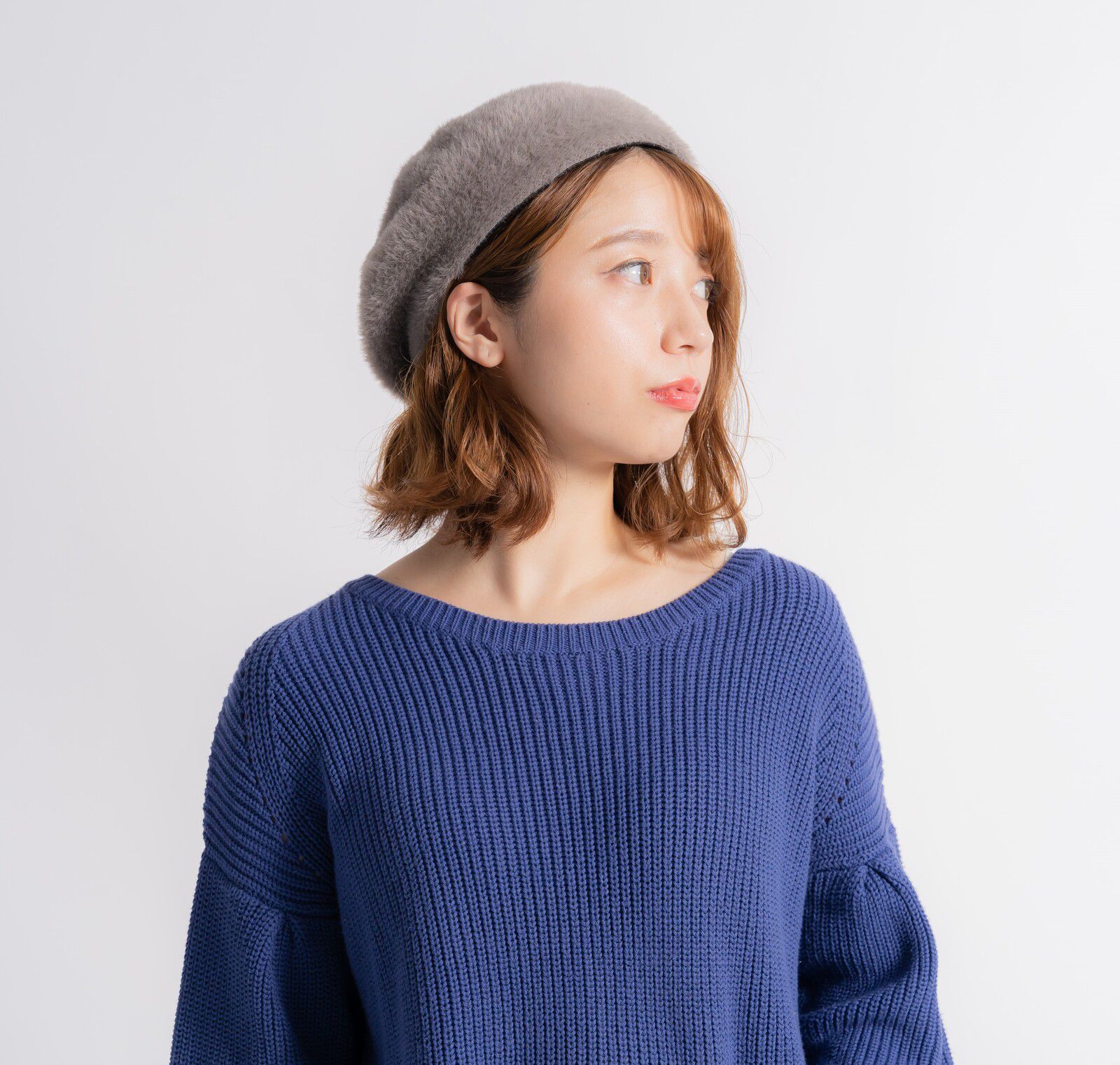 日本 jou jou lier - 長柔毛貝蕾帽-01 米 (頭圍58cm)