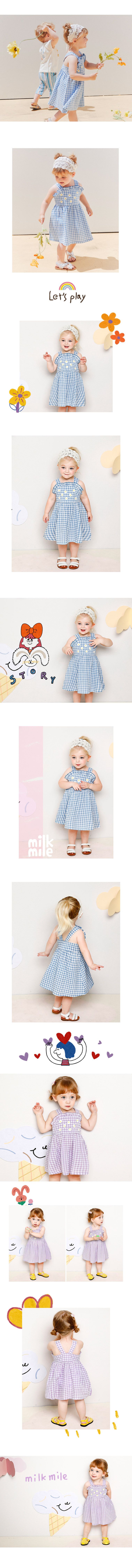 韓國 milk mile - 小白花點綴格紋洋裝-紫