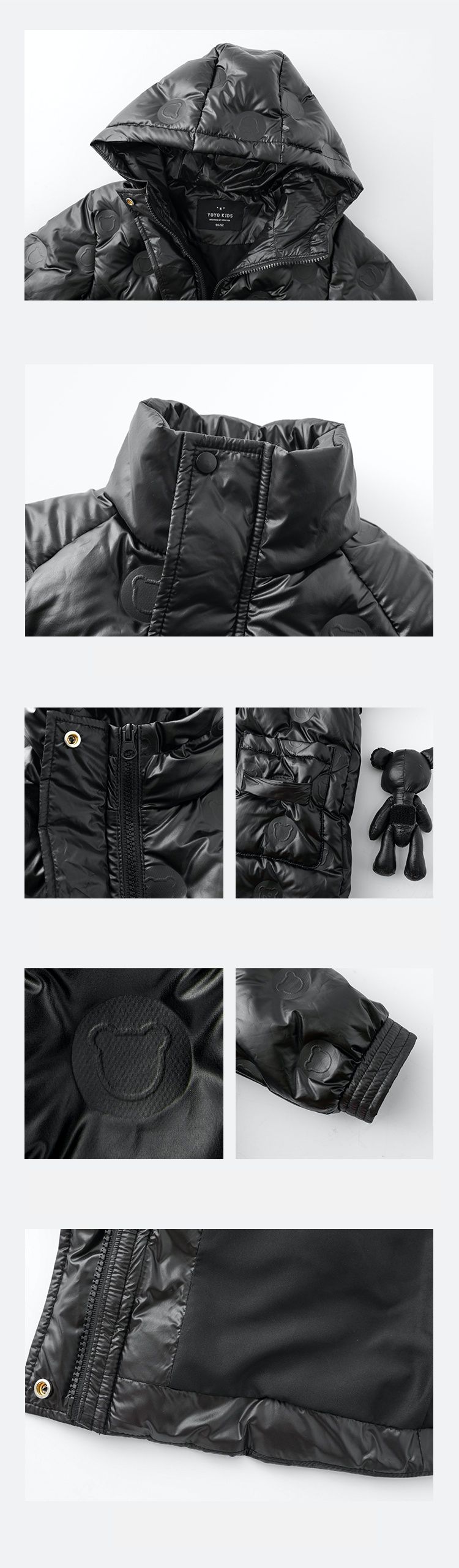 TONGMO - (90%鴨絨)可拆卸太空感立領羽絨外套-熊熊-米白色