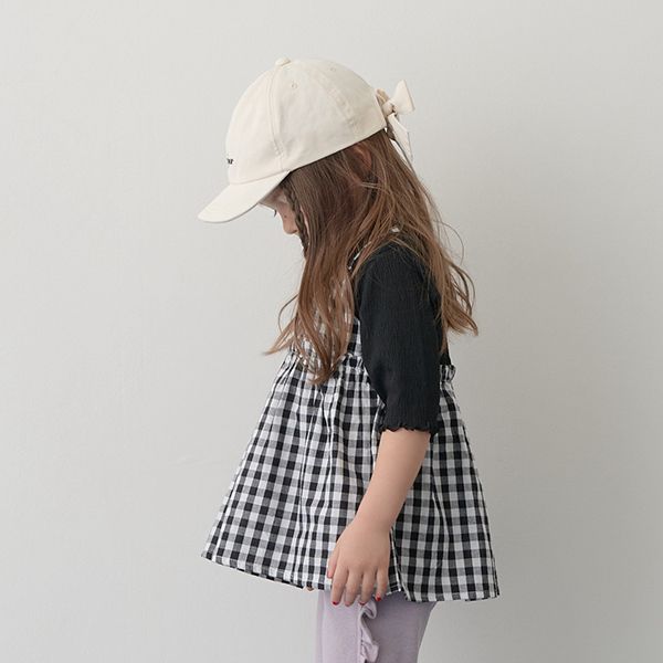 日本 Lycee mine - 假二件吊帶五分捲邊袖上衣-灰x藍花