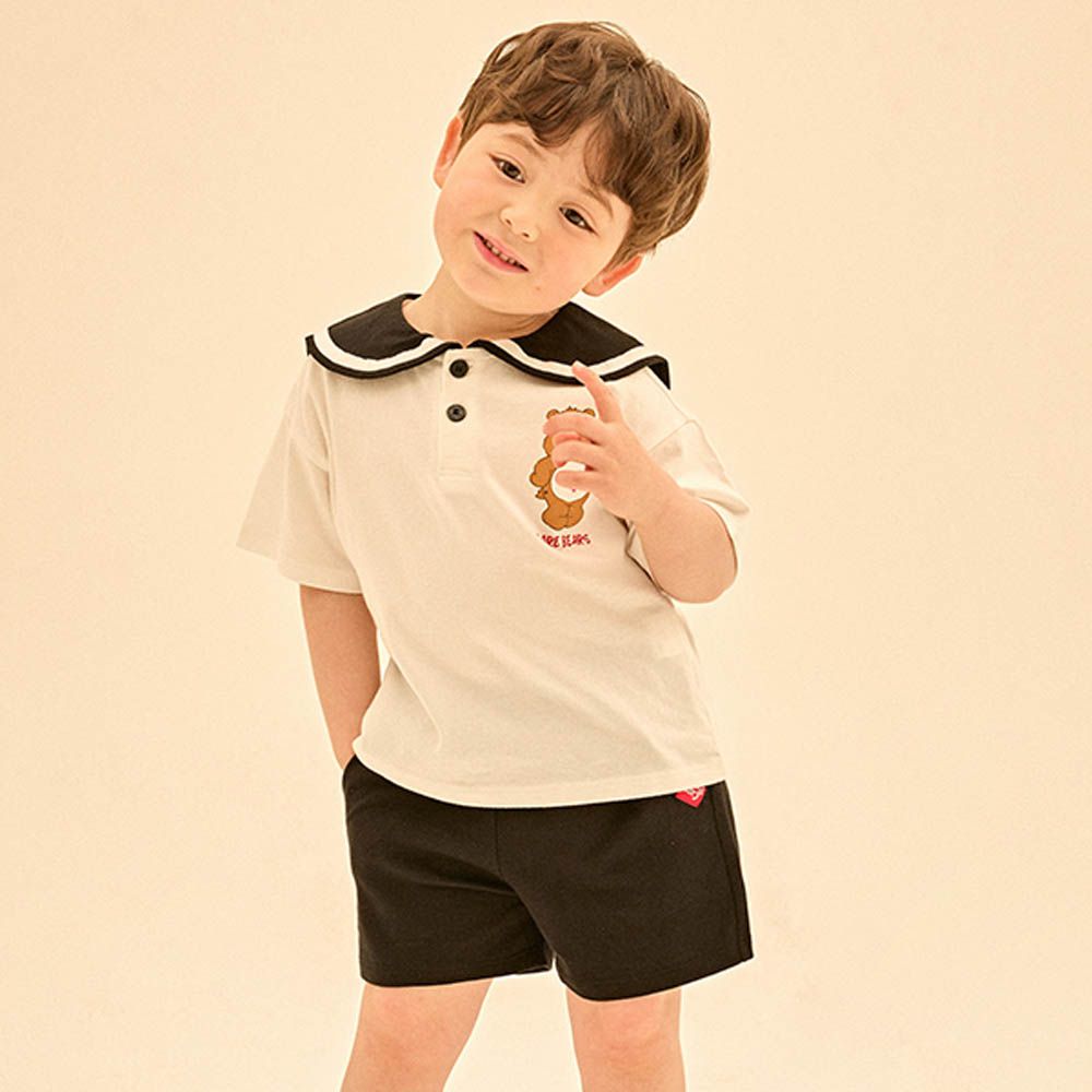 聯名款愛心熊水手翻領短袖套裝-黑