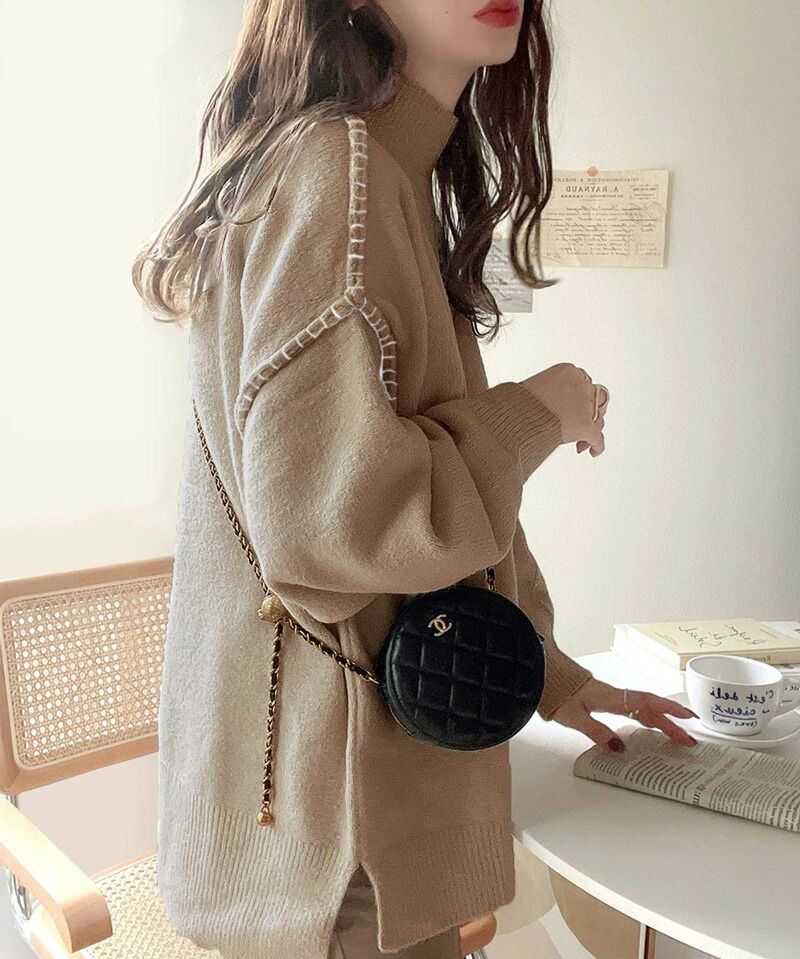 日本 Classical Elf - 復古粗縫線針織毛衣-肉桂橘