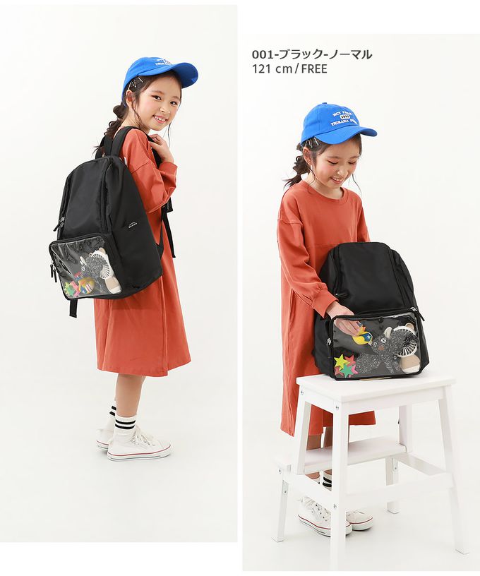 日本 devirock - 透明窗多格層大容量後背包-心型窗-黑 (37x28cm)