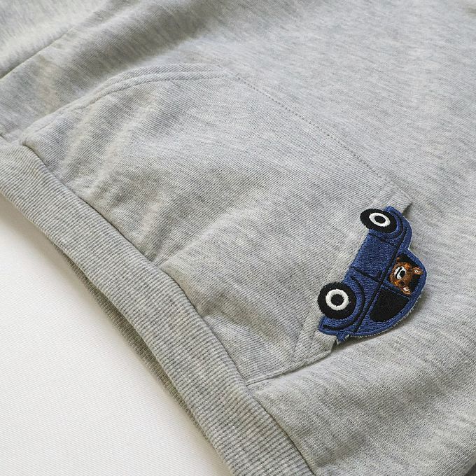 日本 ZOOLAND - 春季出遊印花裏毛長袖上衣-刺繡前口袋-海軍藍