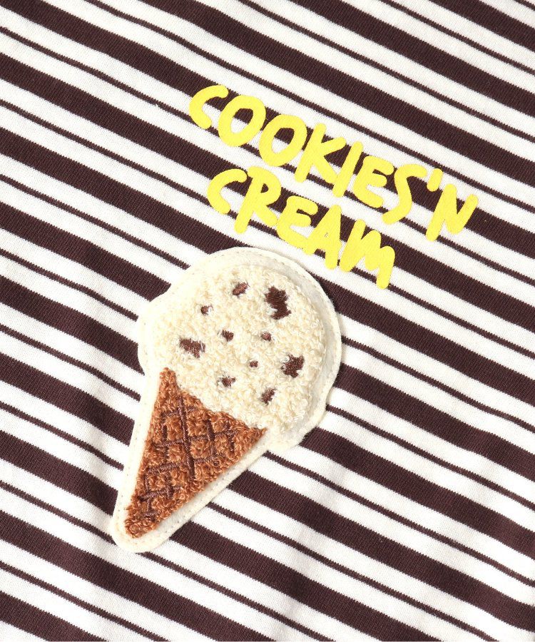 日本 BREEZE - 31冰淇淋聯名 條紋短袖上衣-甜筒刺繡-黑白