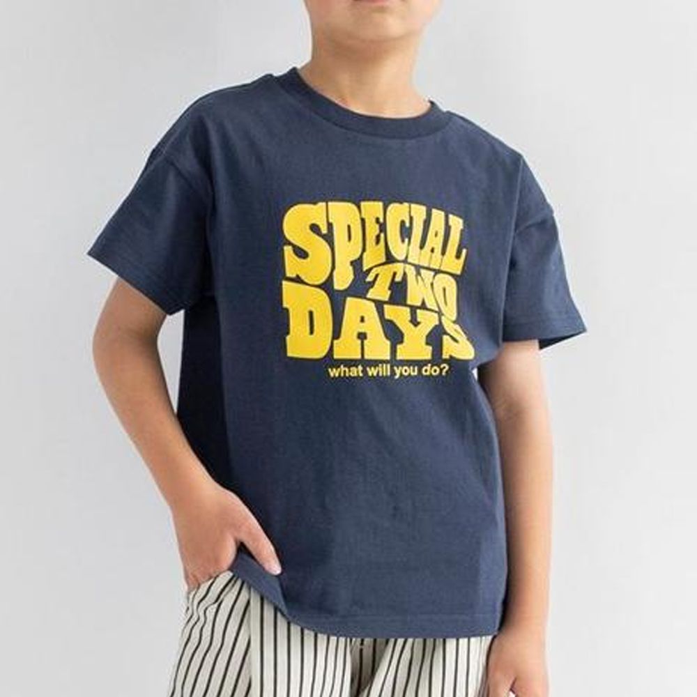 100%棉 簡約印花短袖上衣-special-海軍藍