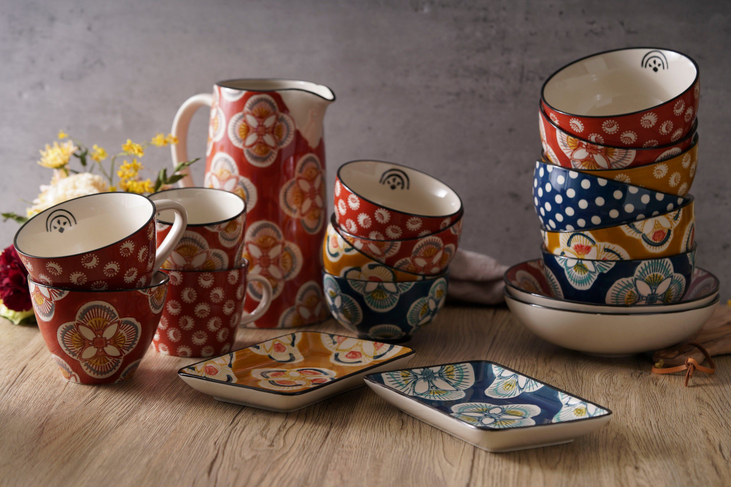 amadeus imany - 花磚長方盤-藍/黃