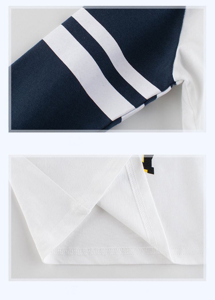 純棉長袖上衣-new york字母-白色x藍色