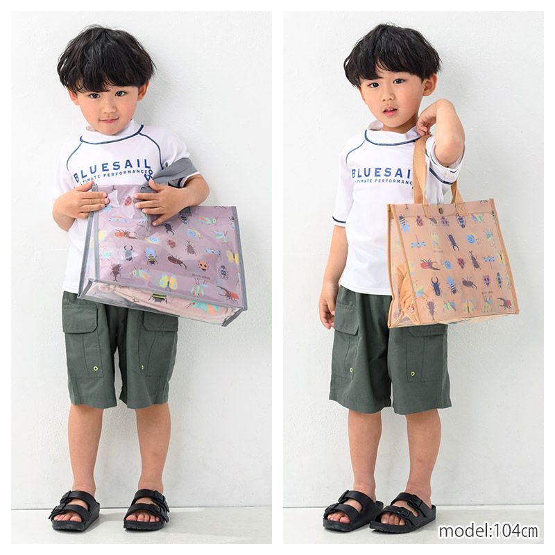 日本 ZOOLAND - 防水PVC手提袋/游泳包-F鯨鯊兄弟-深藍 (25x34x11cm)