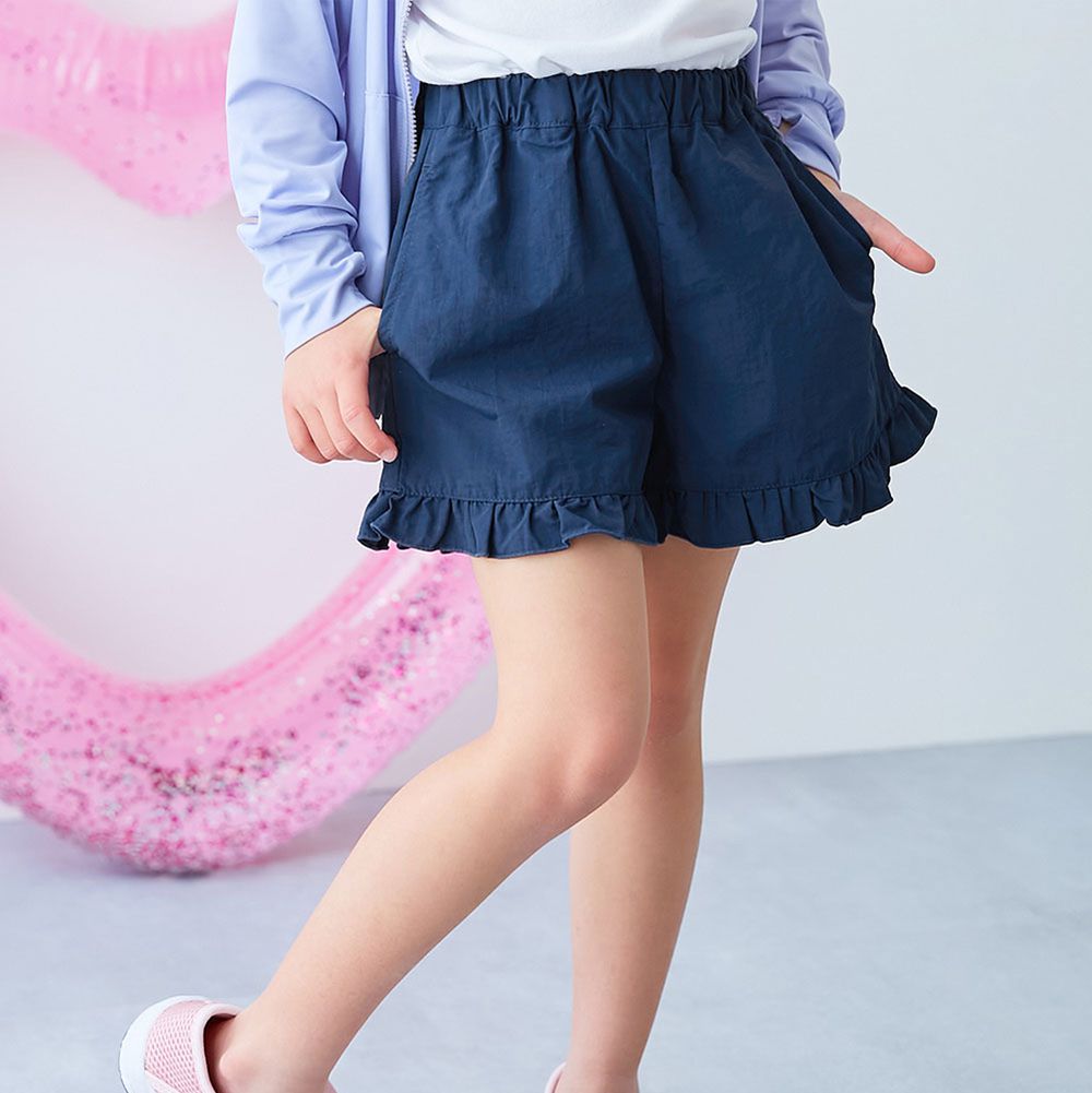 水陸二用 可愛荷葉邊玩水短褲-海軍藍