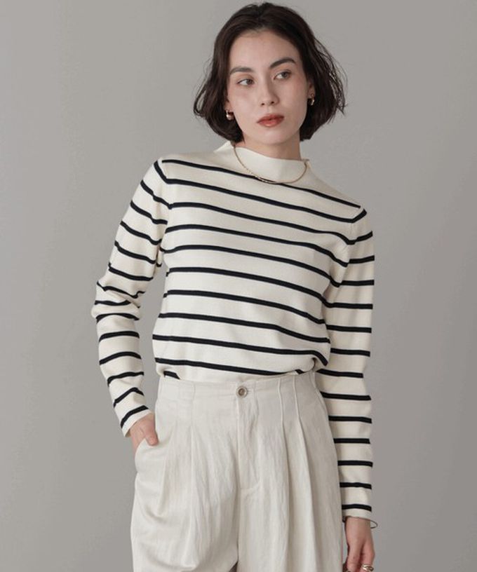 日本 Bab - 俐落感簡潔小立領針織上衣-白