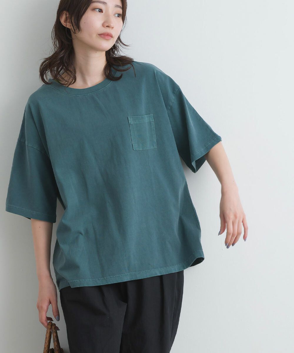 日本女裝代購 - 舒適落肩小口袋五分袖上衣-奶茶棕