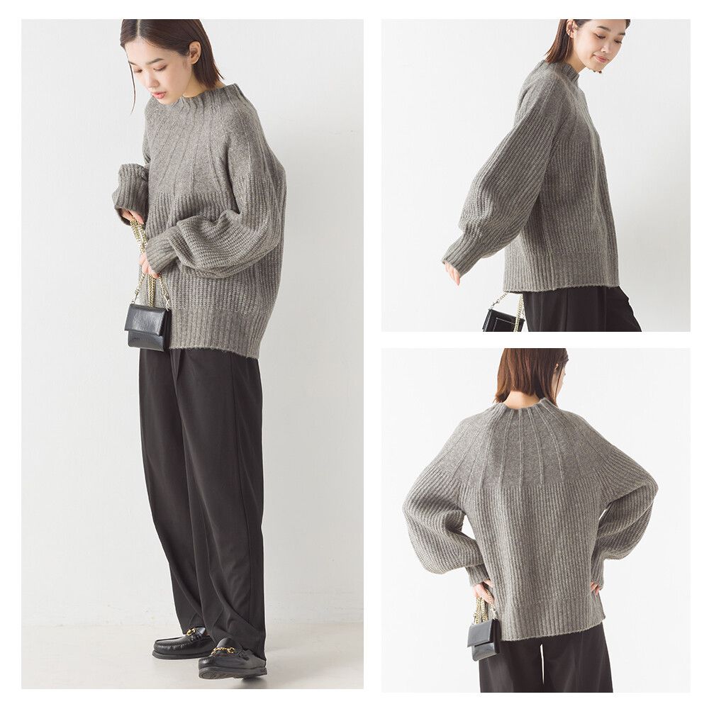 日本 OMNES - 羊毛混保暖酒瓶領針織毛衣-石墨灰