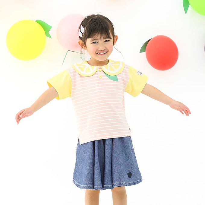 日本 ZOOLAND - 水果造型領天竺棉短袖上衣-西瓜條紋-黑x白