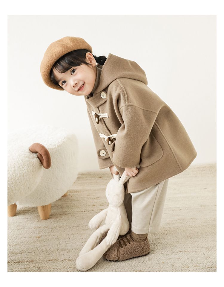 TONGMO - 加厚復古牛角釦連帽外套-駝色