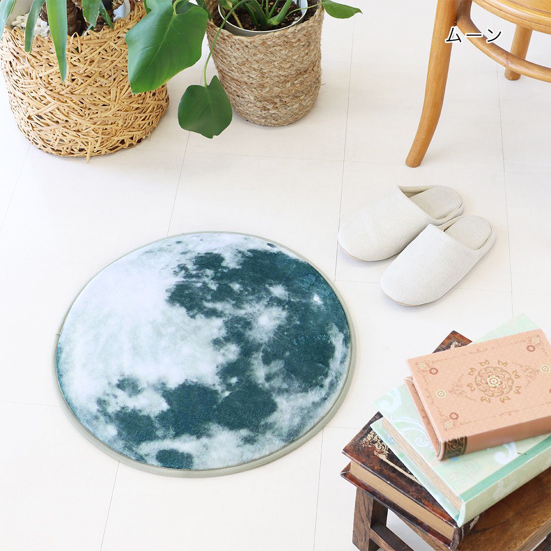 日本 TOMO - 圓形星球印花腳踏墊-月球 (直徑50cm)