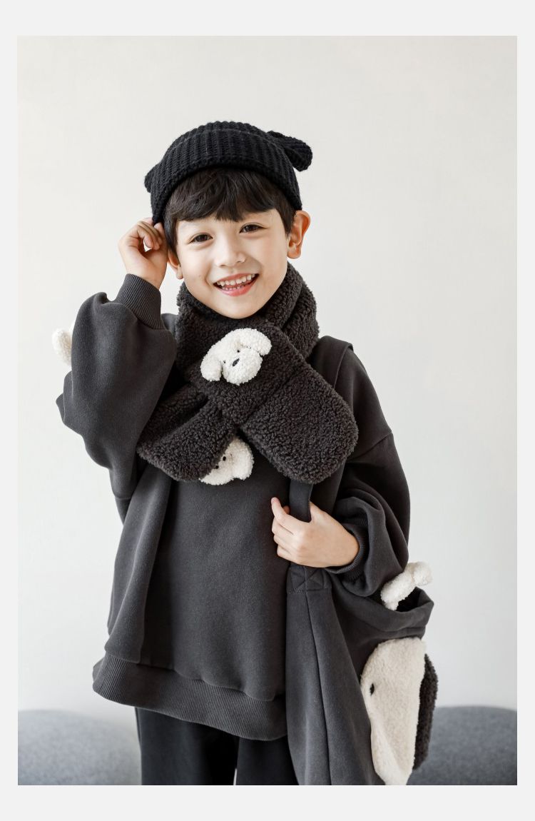 TONGMO - (加絨)立體圓領保暖長袖上衣/大學T-狗狗-淺麻灰色