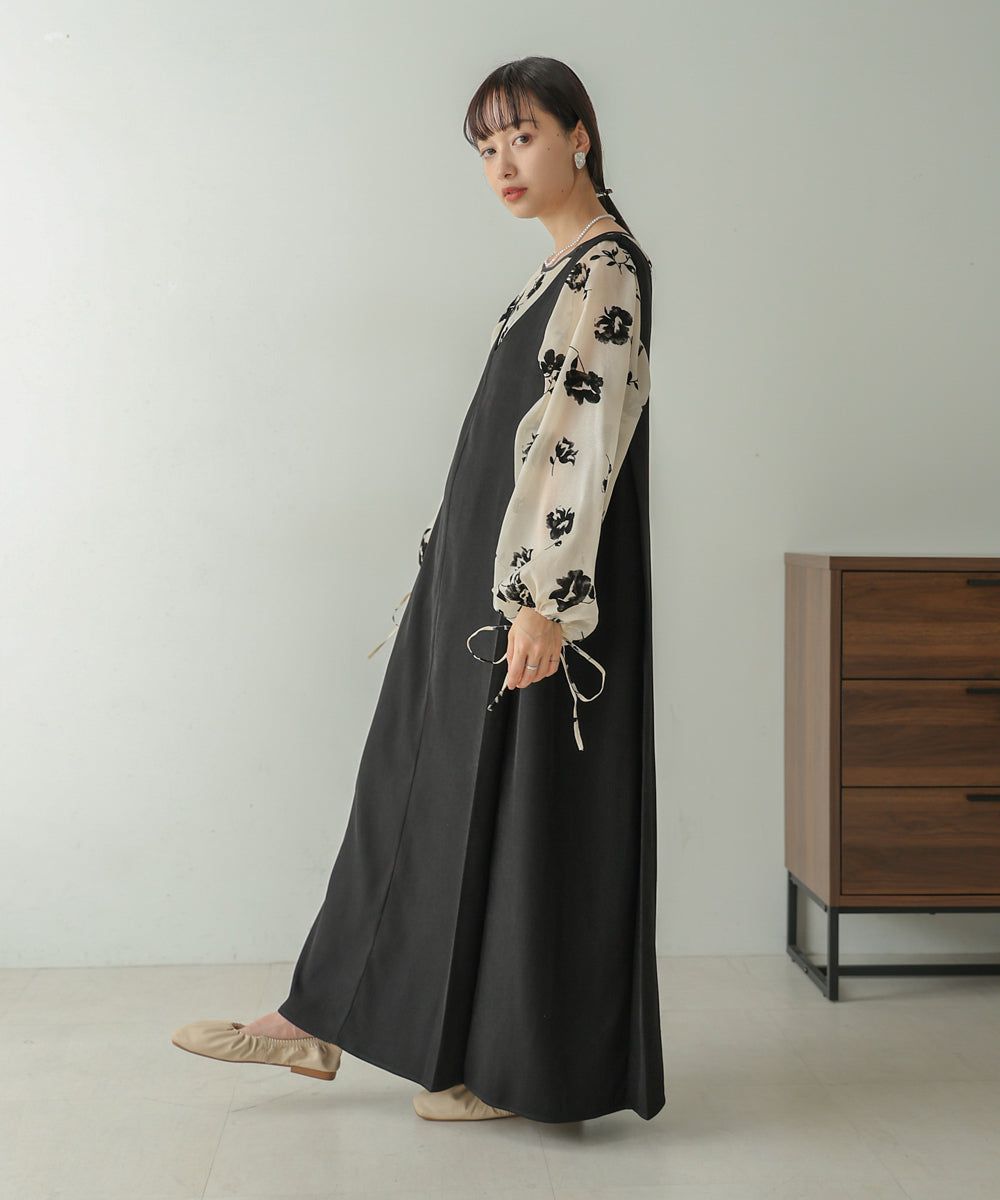 日本 Bab - 緹花透感泡泡長袖上衣-黑