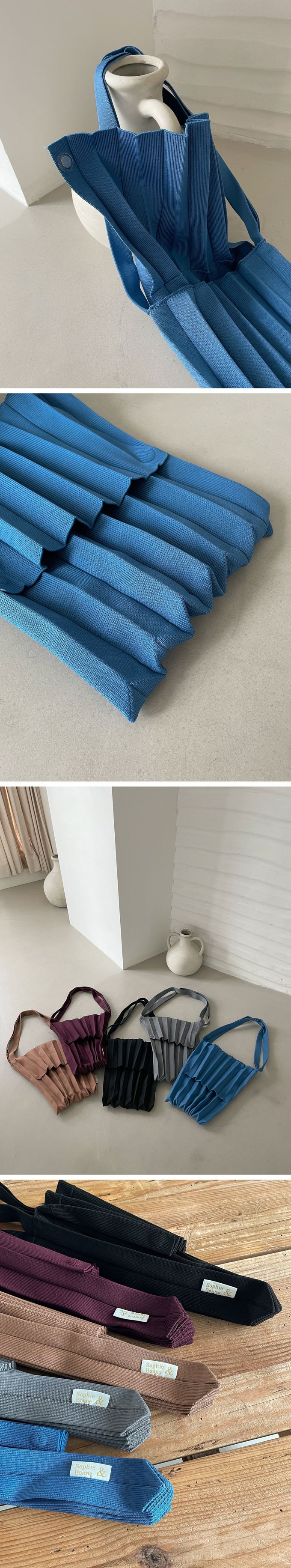 韓國 SOPHIENBONNE - 素色彈性針織翻蓋手提/肩背包-神秘黑 (M)