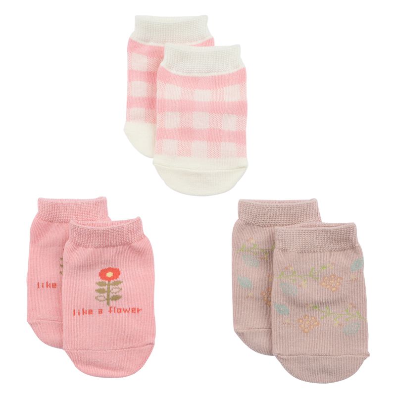 akachan honpo - 女襪3雙組-北歐小花-粉紅色 (9～14cm)