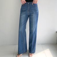韓國女裝連線 - (Cool Max)彈性腰夏日適穿寬鬆丹寧褲-中青
