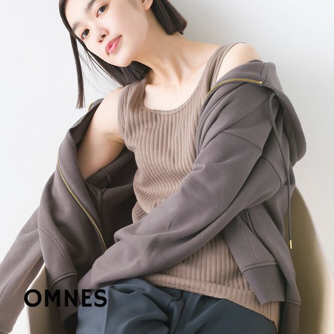 日本 OMNES - 直羅紋圓領無袖背心/內搭-卡其