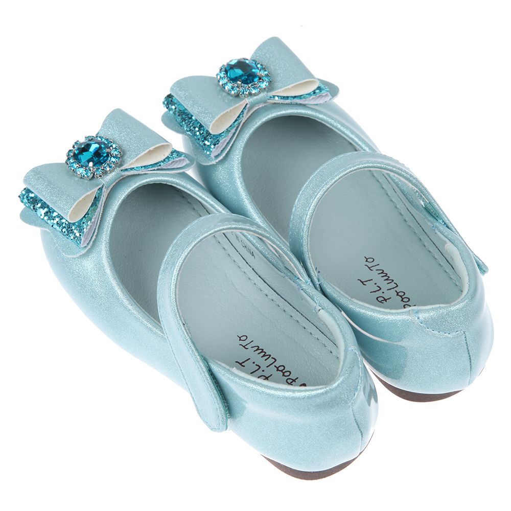 藍寶石立體蝴蝶結水藍色兒童公主鞋