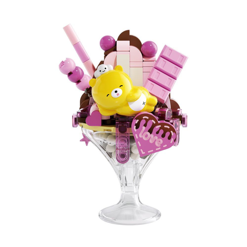 【Okids博士積木】熊大衛積木系列-雙色巧克力聖代杯(造景積木/公仔玩具/療癒小物)