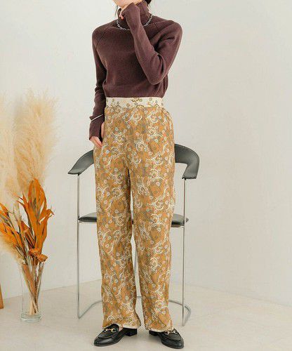 日本 Bou Jeloud - 復古花草圖騰長褲-海軍藍