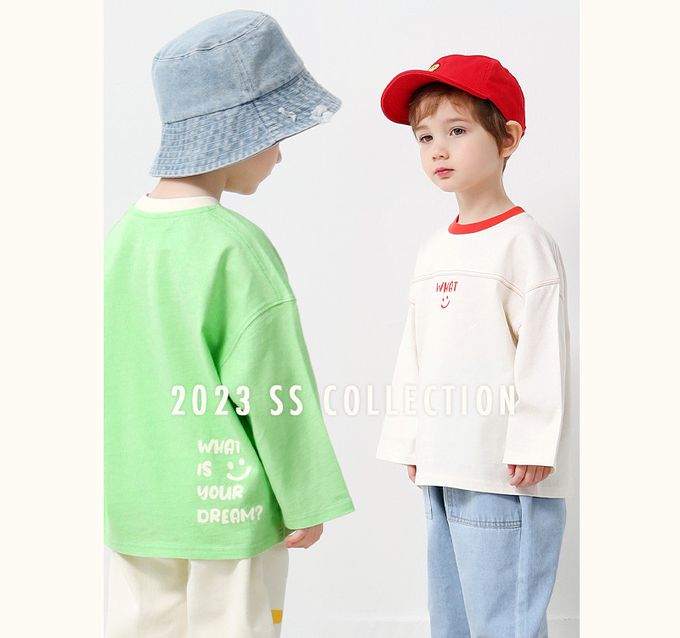 韓國 WALTON kids - 微笑印長袖上衣-綠