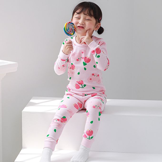 正韓 Cogibu - 極舒適無螢光劑 100% 有機棉幼兒/兒童睡衣/家居服套裝組-小花鼠