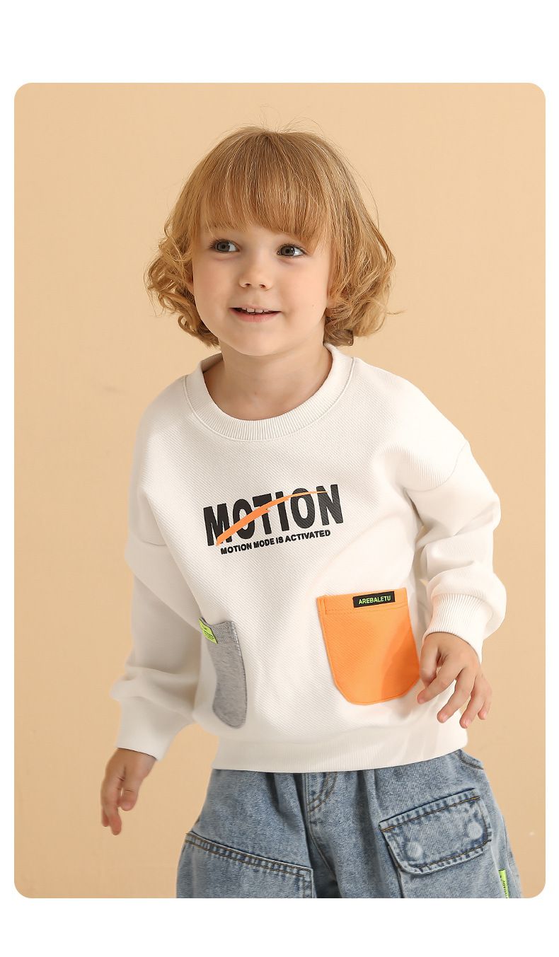 童趣圓領長袖上衣-拼色雙口袋-黑色