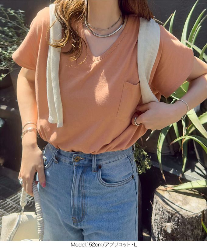 日本 Kobe Lettuce - 抗透汗 純棉V領口袋修身短袖上衣-黑