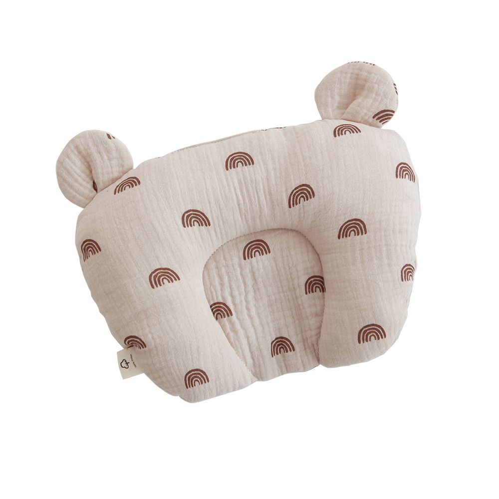 JoyNa - 嬰兒定型枕 紗布透氣枕頭 新生兒防扁頭枕頭-棕色彩虹 (22*26*5cm)